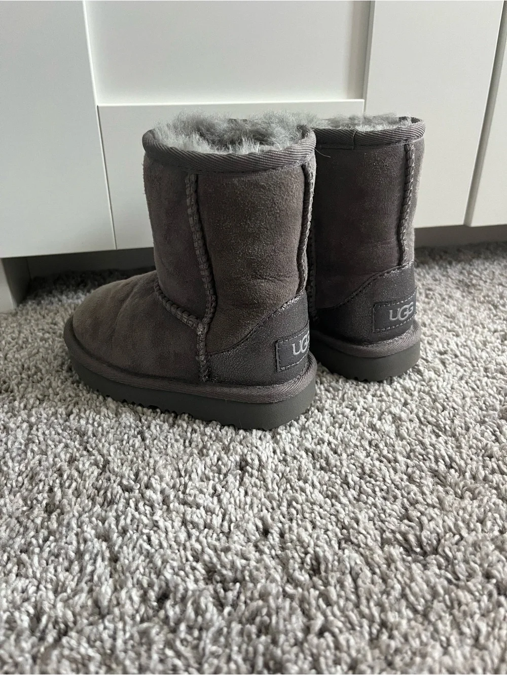 UGG Kids Gray Suede Shearling-Lined Boots